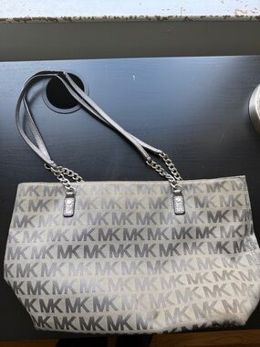 Michael Kors Gray MK Logo Chain-strap Tote